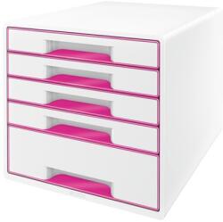 Leitz Irattároló, műanyag, 5 fiókos, LEITZ Wow Cube , fehér/rózsaszín (52142023) - papir25
