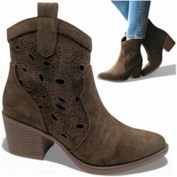 Evento Női Magassarkú Bokacsizma 36 Áttört Velúr Cowboycsizma Divatos Barna Evento (Evento 25BT02-9452 CHOCOLATE)