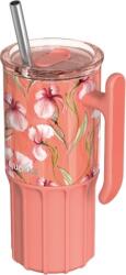 QUOKKA Pahar termic cu pai Quokka Umi cu flori 720 ml roz (40088)