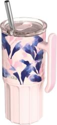 QUOKKA Cană termică cu pai Quokka Umi cu model floral, 720 ml, roz pudrat (40090)