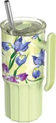 QUOKKA Pahar termic cu pai Quokka Umi cu flori 720 ml verde deschis (40089)