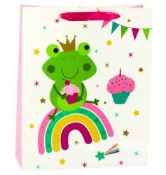 Lean Ajándéktáska Béka Koronával Szivárvány Fehér-Rózsaszín 32x26x10cm
