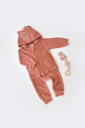 BabyCosy Set Ursulet cu bluzita cu fermoar si gluga si pantaloni lungi din 80%bumbac organic si 20% poliester - Caramiziu, BabyCosy (Marime: 12-18 Luni) (BC-CSYK6018-12)