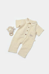 BabyCosy Salopeta cu maneca scurta si nasturei Sheep, 100% bumbac - Stone, BabyCosy (Marime: 3-6 Luni) (BC-CSYM7039-3)