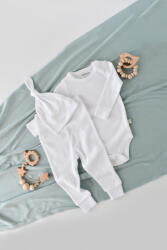 BabyCosy Set 3 piese: body cu maneca lunga, pantaloni lungi si caciulita din bumbac organic si modal - Alb, BabyCosy (Marime: 6-9 luni) (BC-CSYM22511-6)