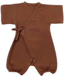 BabyCosy Salopeta petrecuta din muselina, BabyCosy, 100% bumbac organic, Caramiziu (Marime: 6-9 luni) (BC-CSYM7001-6)