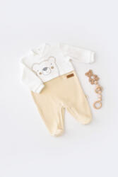 BabyCosy Salopeta Ursulet cu maneca lunga si botosei din 80%bumbac organic si 20% poliester - Crem, BabyCosy (Marime: 6-9 luni) (BC-CSYK6010-6)
