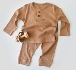 BabyCosy Set bluzita cu maneca lunga si pantaloni lungi din bumbac organic si modal - Maro BabyCosy (Marime: 9-12 luni) (BC-CSYM11506-9)