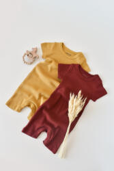 BabyCosy Set de 2 salopetele cu maneca scurta din bumbac organic si modal - Caramiziu/ Sofran BabyCosy (Marime: 3-6 Luni) (BC-CSYM11405-3)
