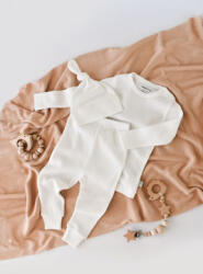 BabyCosy Set 3 piese: bluzita cu maneca lunga, pantaloni lungi si caciulita din bumbac organic si modal - Ecru, BabyCosy (Marime: 18-24 Luni) (BC-CSYM21510-18)