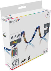Avide LED Szalag Bliszter 5V SMD5050 30LED RGB IP65 2m + IR 24 táv (ALSBL5V24K-30RGB65)