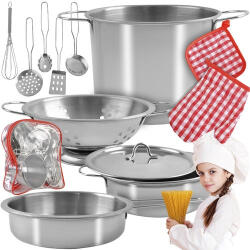 Set de bucătărie pentru copii din metal, 13 piese, cu rucsac transparent portabil (00023444) Bucatarie copii