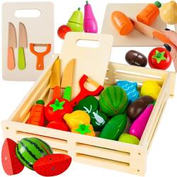  Set de Tăiere Fructe și Legume Colorate din Lemn pentru Copii, cu Accesorii în Cutie (00021942) Bucatarie copii