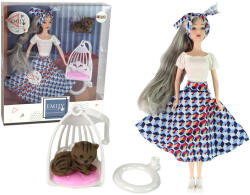 LeanToys Emily baba szürke hajjal és kiscicával hintával (13910)