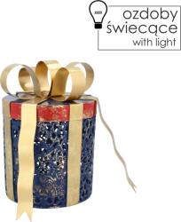 BackHomeLiving Karácsonyi fényes dísz - fém kerek ajándék masnival LED, 15 x 15 x 20 cm (POI5258)