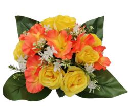 BackHomeLiving Mű virágcsokor rózsák és hibiszkuszok 25 x 28 x 28 cm, színes mix (HID2942)
