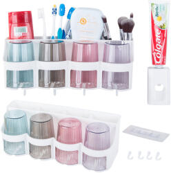 Verk Group Fehér színű fürdőszobai szervező készlet, automata fogkrémadagolóval és 4 műanyag pohárral (24188)