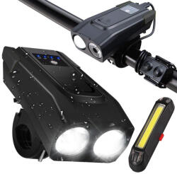 VERK GROUP Erős LED-es Első és Hátsó Kerékpár Lámpa Beépített Duda és Akkumulátorral 2 az 1-ben (14479)