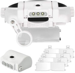 Verk Group Professzionális fejre szerelhető nagyító 3 LED-es világítással, állítható szögű diódákkal, 6 cserélhető lencsével (09127)