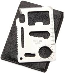 VERK GROUP 11 funkciós túlélőkártya rozsdamentes acélból, bőr tokkal (14298)