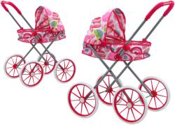 LEAN Toys Rózsaszín mintás nagykerékű összecsukható babakocsi (17742)