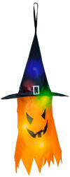 Family Halloween-i LED dekor - szellem - sárga - 10 színes LED - akasztható - 2 x 2032 - 75 x 35 cm (56569C)