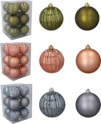 BackHomeLiving 12 darab 8 cm-es olíva/zöld/méz/grafit színű karácsonyfa gömb mix mintákkal (GIF7214)