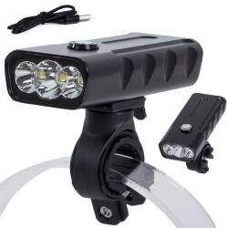 VERK GROUP Cree XM-L T6 LED-es akkumulátoros kerékpárlámpa powerbank funkcióval, fekete (14264)