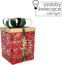 BackHomeLiving Karácsonyi fém négyzet alakú ajándék LEDes masnival 16 x 16 x 26 cm (POI5265)