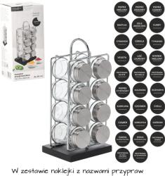 BackHomeLiving Fűszertartó állvány fogantyúval, 8 üvegcsével, ezüst-fekete, 12 x 10 x 26, 5 cm (NIW9189)