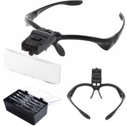 Verk Group Professzionális fejre helyezhető LED-es nagyító szemüveg különböző cserélhető lencsékkel (09021)