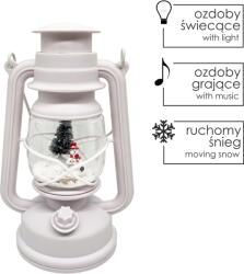 BackHomeLiving Karácsonyi lampion 14, 5 x 11, 7 x 24, 5 / 35, 5 cm LED-es betéttel, zenélő - fehér - hóember karácsonyfával (SOL9355)