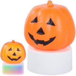 Verk Group Világító LED tök alakú dísz Halloweenre, narancssárga színű, elemmel (26149)