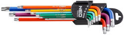 NEO TOOLS Torxkulcs készlet, T10-T50, 9db, színes, lyukas (09-518)