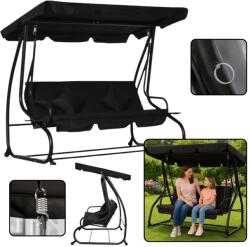 LEAN Fekete kerti hintaszék, 4 személyes, napellenzővel (26565)