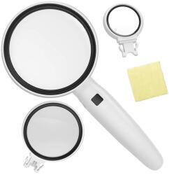 Verk Group LED-es nagyító lupa 3 cserélhető lencsével, fehér (09147)