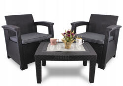 Garden Line kerti bútor szett - Dohányzóasztal + 2 db fotel - Antracit (ZUM0852)