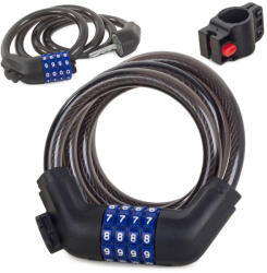 VERK GROUP Szilikonos védőbevonatú, kóddal zárható, 100 cm hosszú fekete kerékpárzár (14074)