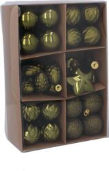 BackHomeLiving Olivzöld, réz és grafit színű, 4-6 cm-es karácsonyi gömb mix mintákkal (GIF7702)