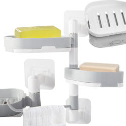 VERK GROUP Vízálló fali szappantartó és kéztörlő tartó, fehér-szürke színben, erős tapadókoronggal (27012)