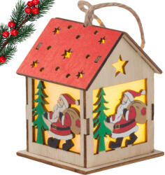 Verk Group Karácsonyi hangulatú fa lampion LED világítással, Mikulás és fenyő motívummal (26178)