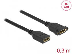 Delock DisplayPort 1.2 kábel csatlakozóhüvellyel - csatlakozóhüvellyel panelrögzítés 4K 60 Hz 30 cm (87099) - flylite