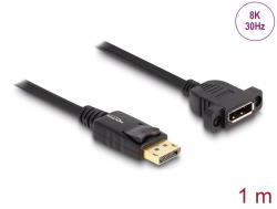 Delock DisplayPort 1.4 kábel 8K 30 Hz apa - anya 1 m panel-csatlakozójú fekete (87825) - flylite