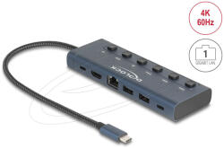 Delock USB Type-C dokkolóállomás 4K - hoz kettős HDMI / USB / Gigabit LAN / PD 3.0 90 W kapcsolóval (92000) (92000) - flylite