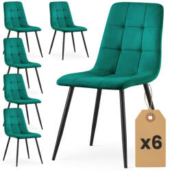 AKORD NERO Tapicerowane Krzesło Welurowe Butelkowa Zieleń Pikowane Czarne Nogi 6 db (6xNEROBOG)