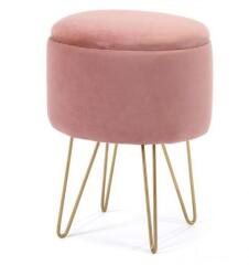 AKORD Sámli, kerek, tárolóval, velúr, rózsaszín, max 90 kg, 35x35x45 cm, Lili