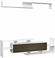 HomCom TV-szekrény fali polccal, nyitott polcokkal és zárt szekrénnyel, modern TV-bútor, 153, 6x25x42 cm, fehér