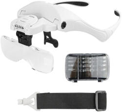  Fejpánt Nagyító LED Világítással és Cserélhető Lencsékkel - Fehér