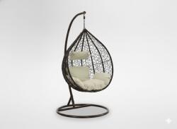  Barna, polyrattan függőfotel bézs párnával (FAT1050)