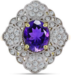  Arannyal Bevont Ezüst Gyűrű Marokkói Ametiszttel és Fehér Topázzal, Y62278/59